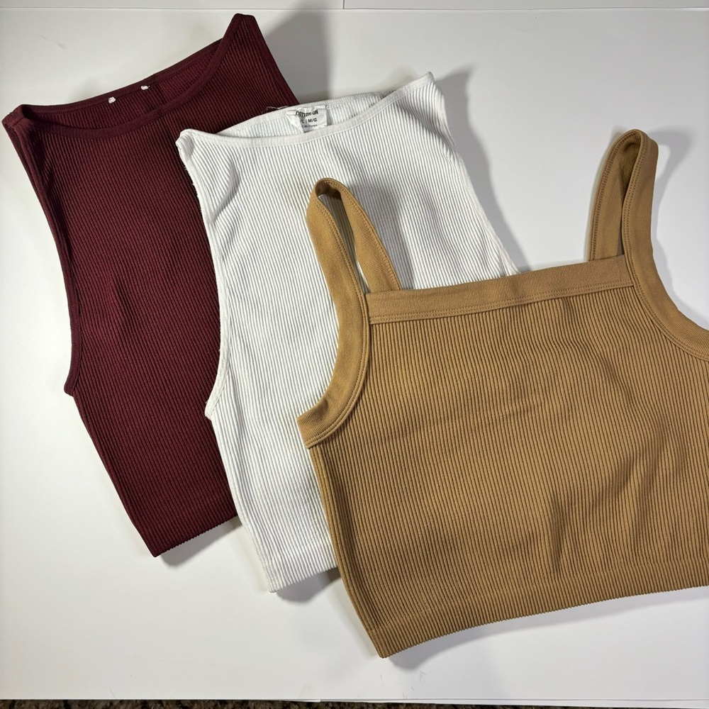 3 Cotton Cropped Tops. Size M